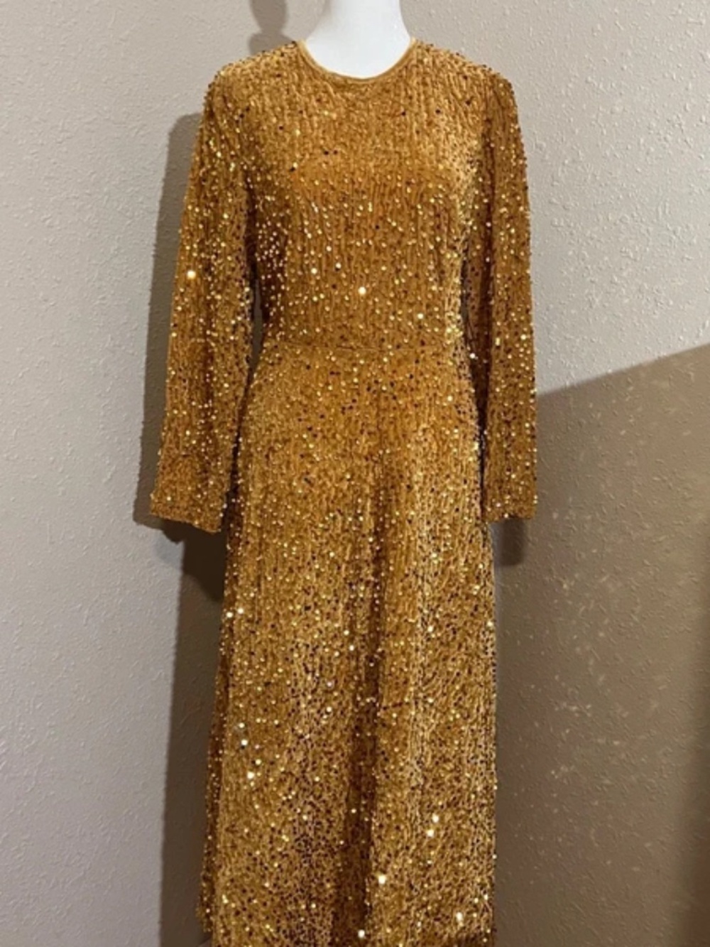 Metamorphosis Gold Sequin Maxi Dress | XL